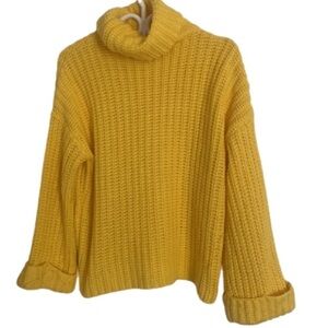 W525 AMERICA LONG Sleeved Ribbed bright Marigold yellow turtle neck baggy sweate